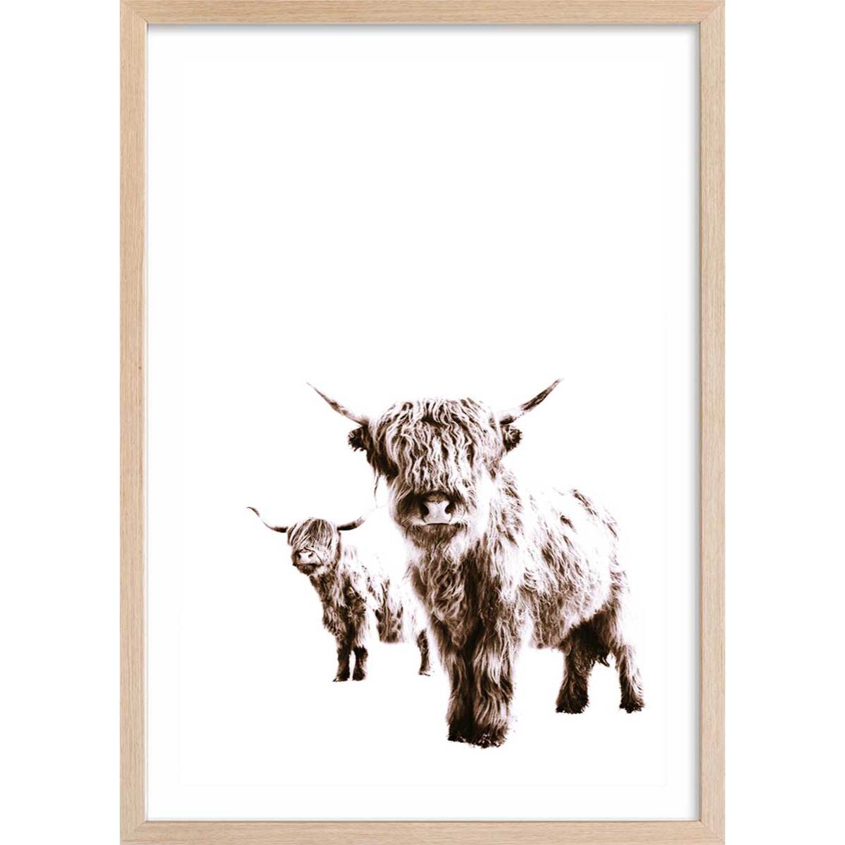 Affiche enfant jumelles en beige  Affiche + cadre en bois - Chêne