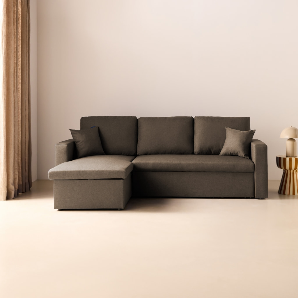 Canapé d'angle convertible réversible 3 places tissu avec coffre IDA