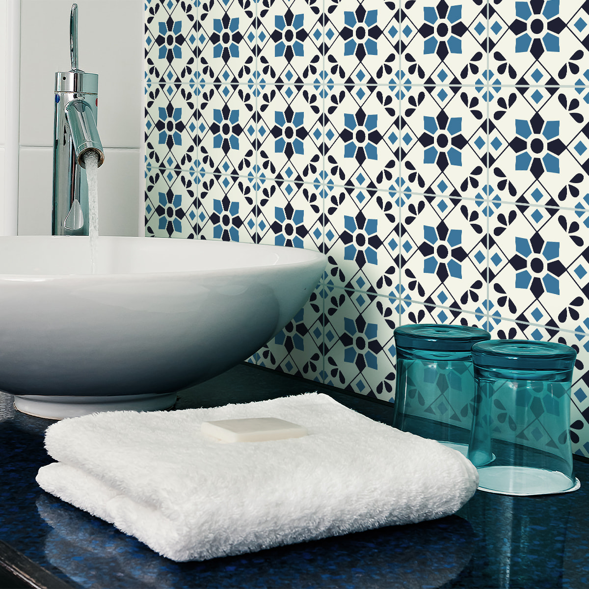 Stickers muraux - Sticker Mural Carrelage adhésif Cuisine Salle de Bain - 9 STICKERS CARREAUX DE CIMENT AZULEJOS ZARIA