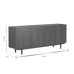 Buffet vintage finition bois foncé noyer 4 portes L180 cm SANAA