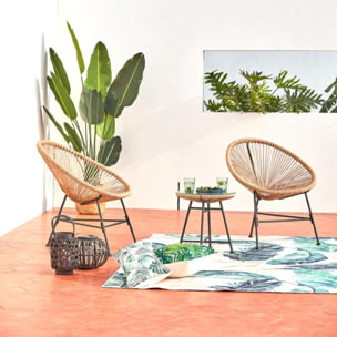 Salon de jardin 2 fauteuils ronds et table basse naturel LIO