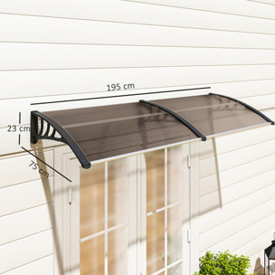 Auvent marquise de porte design voûté arrondi dim. 195L x 80l x 23H cm polycarbonate fumé brun plastique noir