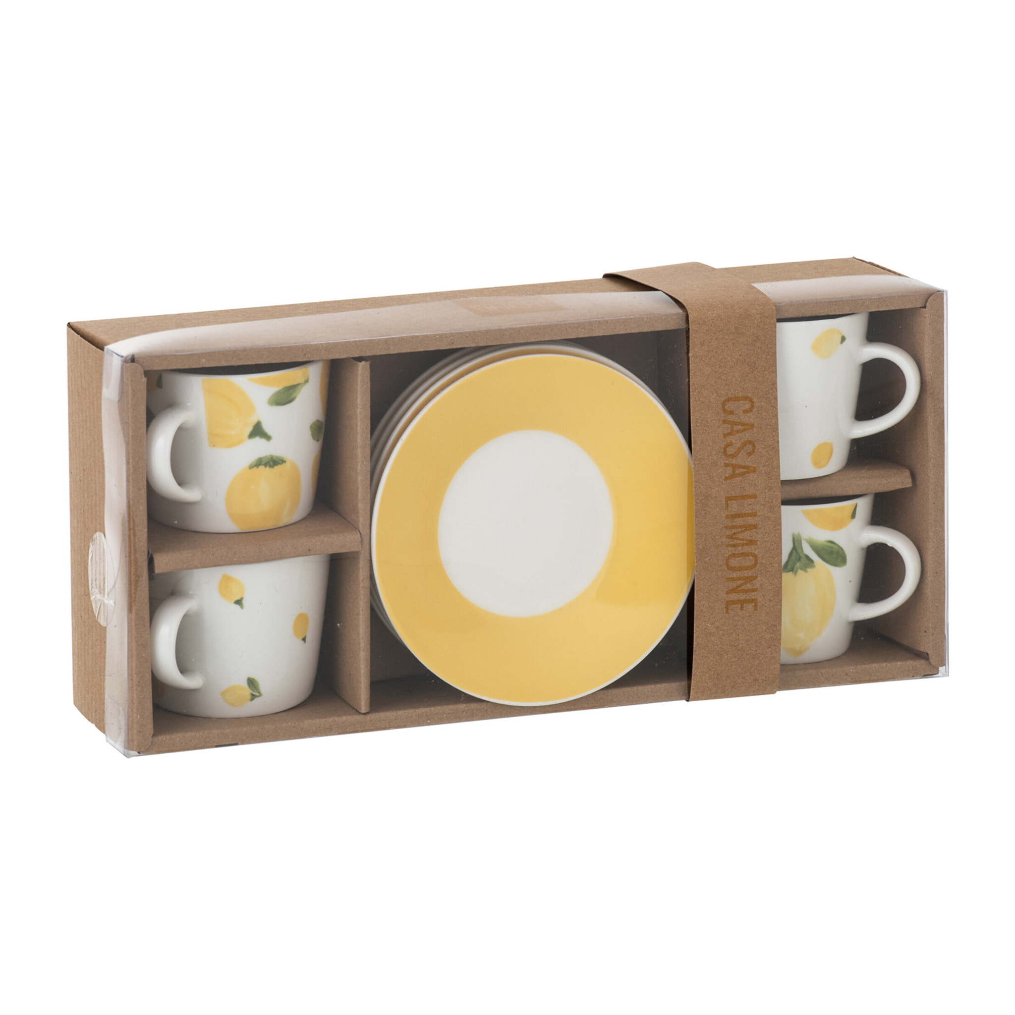 J-Line Tasse + Sous-tasse Citron - céramique - blanc/jaune - small - set de 4