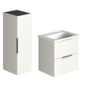 Meuble vasque 60 cm BURGBAD Olena blanc brillant + colonne de salle de bain