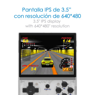 Console emulatore multipiattaforma RG35XX. Schermo IPS da 3,5"; Quad Core 384 MHz, 16 GB. Sistema operativo Linux. +5.000 giochi.