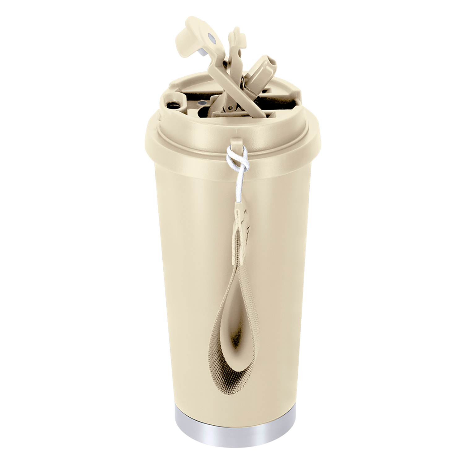 Vaso térmico con 500 ml de capacidad en Acero Inoxidable Reciclado. Cuenta con doble sistema de bebida, orificio con cierre hermético y pajita integrada. Libre de BPA.