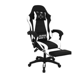 Clutch - Sedia da Gaming Ergonomica con Cuscino Lombare Poggiatesta e Poggiapiedi in PVC Nera e Bianca