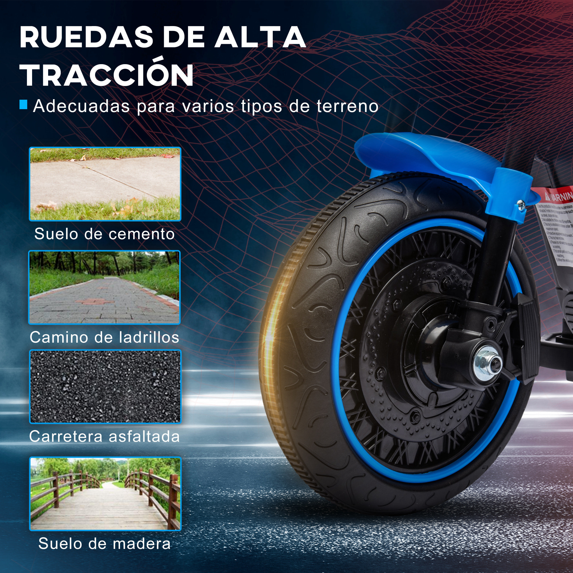 Moto Eléctrica para Niños de 18-36 Meses, Moto Eléctrica Infantil con Batería 6V, Faro y Ruedas Auxiliares Desmontables, Carga 25 kg, Azul