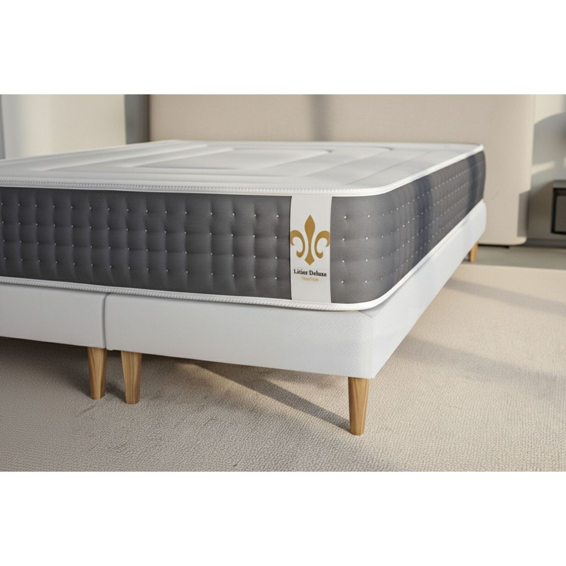 Ensemble Matelas Vingt-Six - 26cm - Ressorts ensachés et mémoire de forme - Confort 5? - Sommier Tapissier Gris