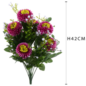 Bouquet Aster Pon Pon H.42 Cm - Pezzi 4 - 18X42X18cm - Colore: Viola - Bianchi Dino - Fiori Artificiali