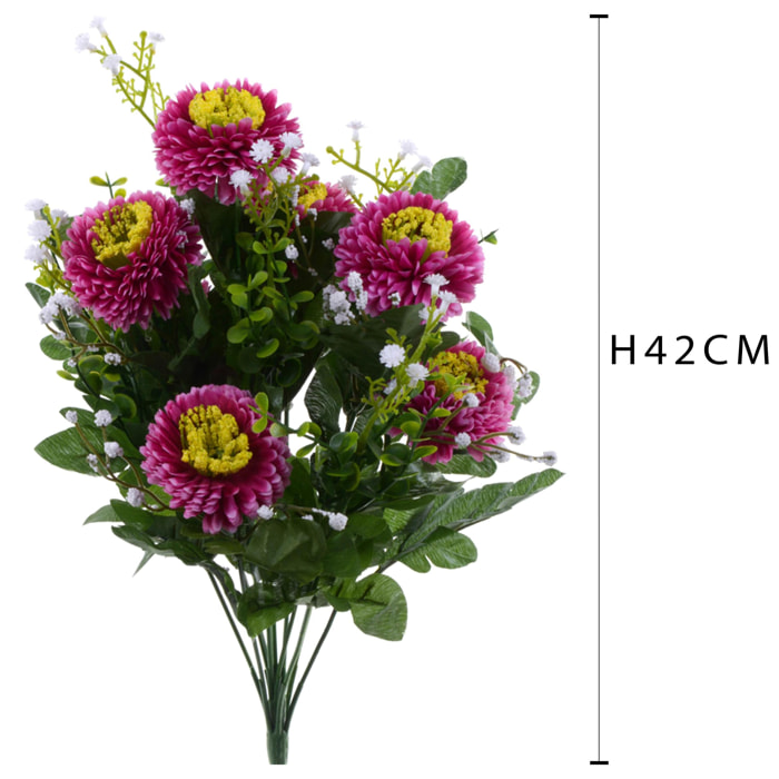 Bouquet Aster Pon Pon H.42 Cm - Pezzi 4 - 18X42X18cm - Colore: Viola - Bianchi Dino - Fiori Artificiali