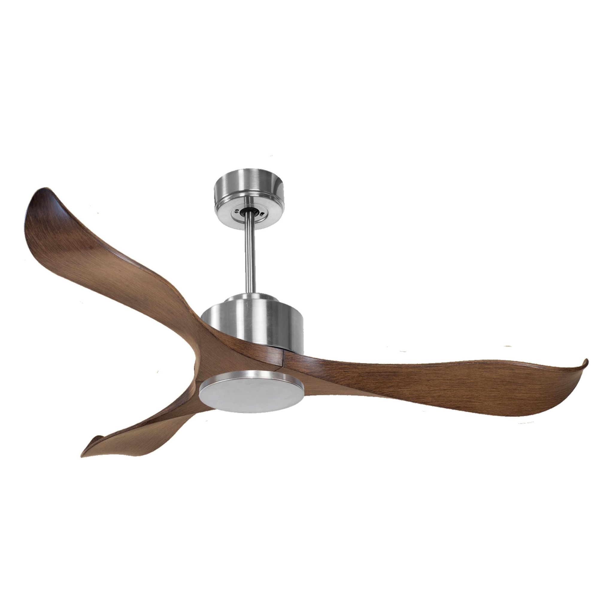 Ventilateur de plafond Réversible Lumière  Thermostat Wifi Moteur à courant continu Toits en pente Télécommande Adaptateur 2/3 Lames Hypersilence Mémoire 40   W argent