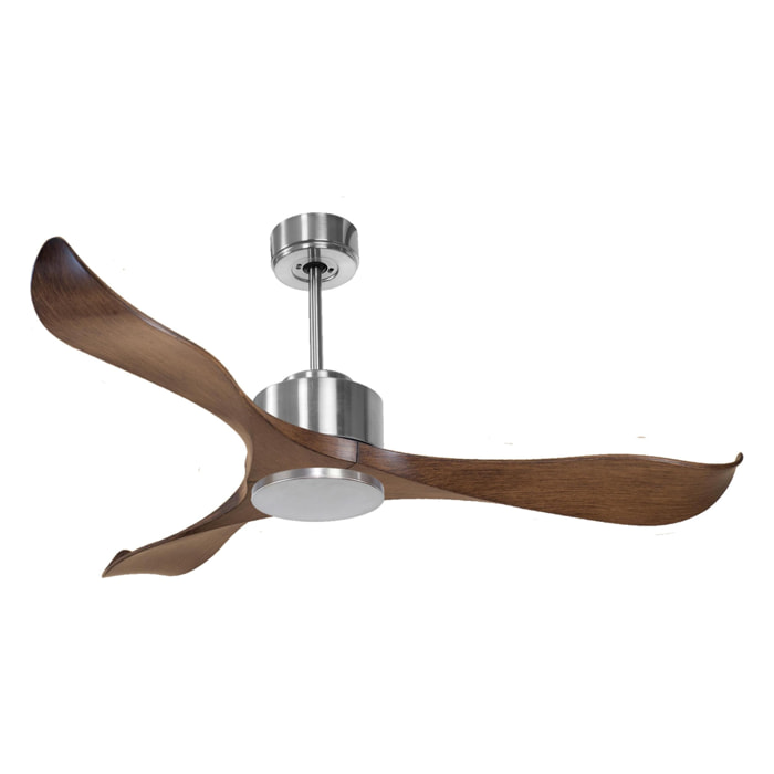 Ventilateur de plafond Réversible Lumière  Thermostat Wifi Moteur à courant continu Toits en pente Télécommande Adaptateur 2/3 Lames Hypersilence Mémoire 40   W argent