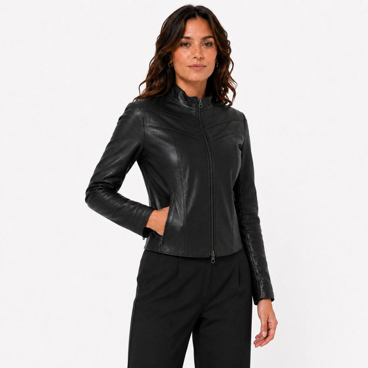 Giubbino in vera pelle di vitello Nero