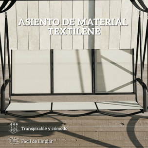 Columpio de Jardín de 3 Plazas, Balancín de Jardín Exterior con Techo Ajustable, UPF50+, Asiento Transpirable y Marco de Metal, para Patio, Terraza, Carga 360 kg, 188x130x183 cm, Blanco Crema