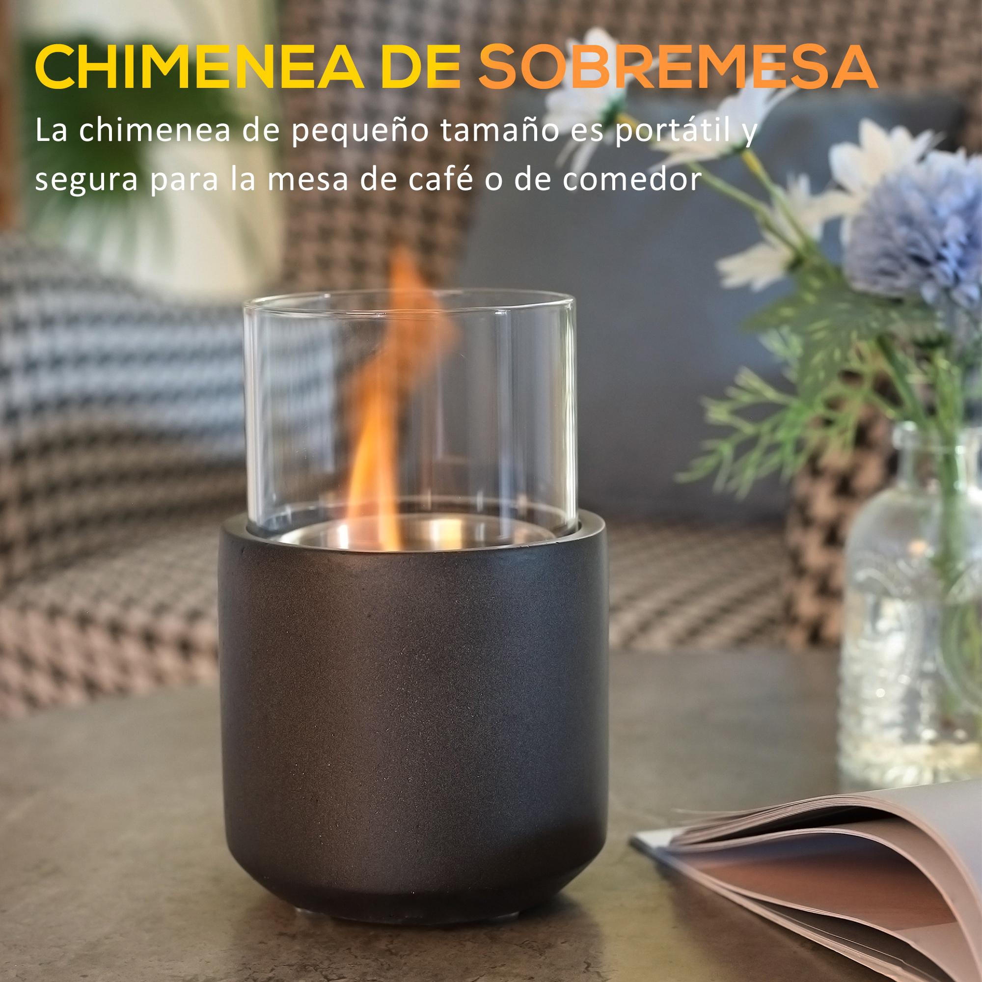 Chimenea Bioetanol Sobremesa Capacidad de 0,4 L Combustión de 2,5h Chimenea de Bioetanol para Interior y Exterior 12x12x19 cm Gris Oscuro