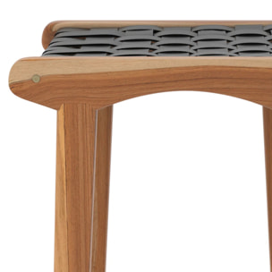 Tabouret pour îlot central 68 cm en teck et cuir tressé noir - Kuna