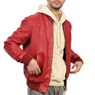 Giubbino in vera pelle di vitello Bordeaux-Slim Fit