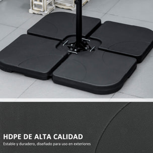 Peso para Base de Sombrilla de 4 Piezas Base para Sombrilla Excéntrica Cuadrado Rellenable de Agua 15 Litro Arena 19,5 kg para Base Cruzada Negro