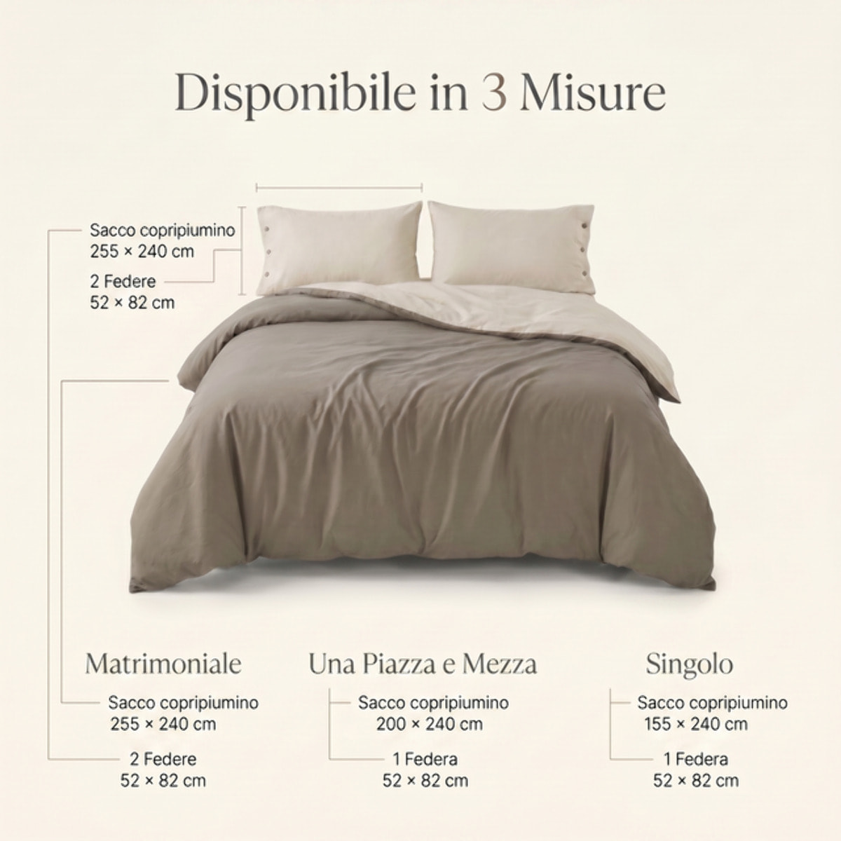Parure copripiumino singolo in cotone bicolore morbido e traspirante, set sacco copripiumino con federa, design semplice ed elegante, tessuto resistente e certificato OEKO-TEX, facile da lavare, comfort naturale per uso quotidiano