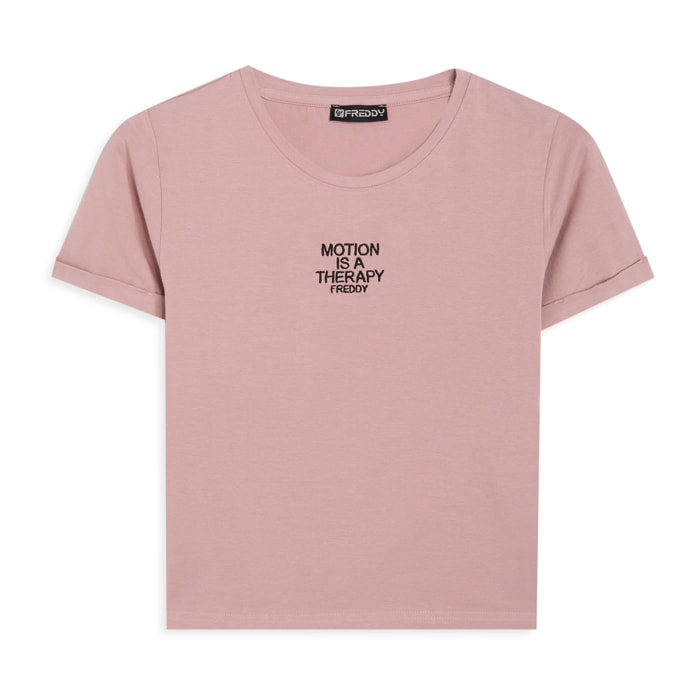 T-shirt slim donna con scritta ricamata