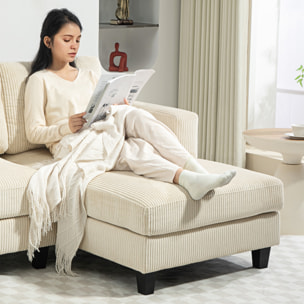 Sofá Chaise Longue, Sofá de 3 Plazas en Forma de L, Tapizado en Pana, Asiento y Respaldo Acolchados, para Salón, 214x134x87 cm, Beige