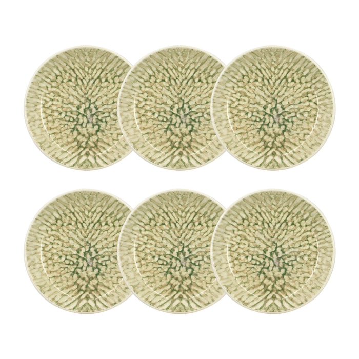 Lot de 6 assiettes creuses vertes en grès 20,5cm  JADE
