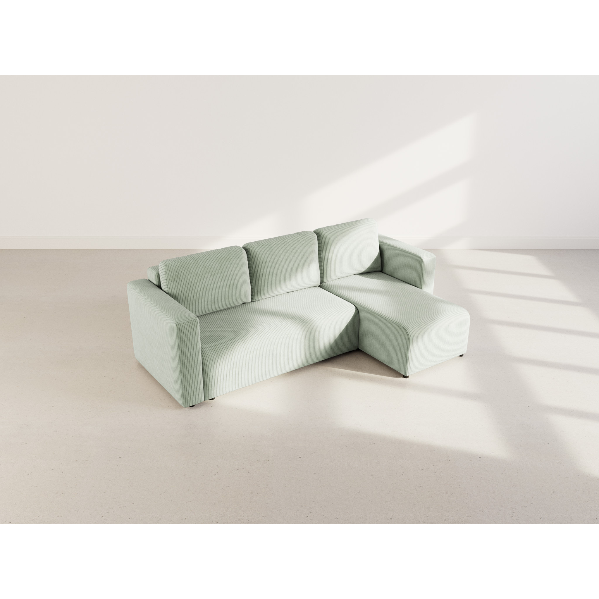 Canopy - canapé d'angle réversible 4 places convertible avec coffre en velours côtelé - Vert sauge