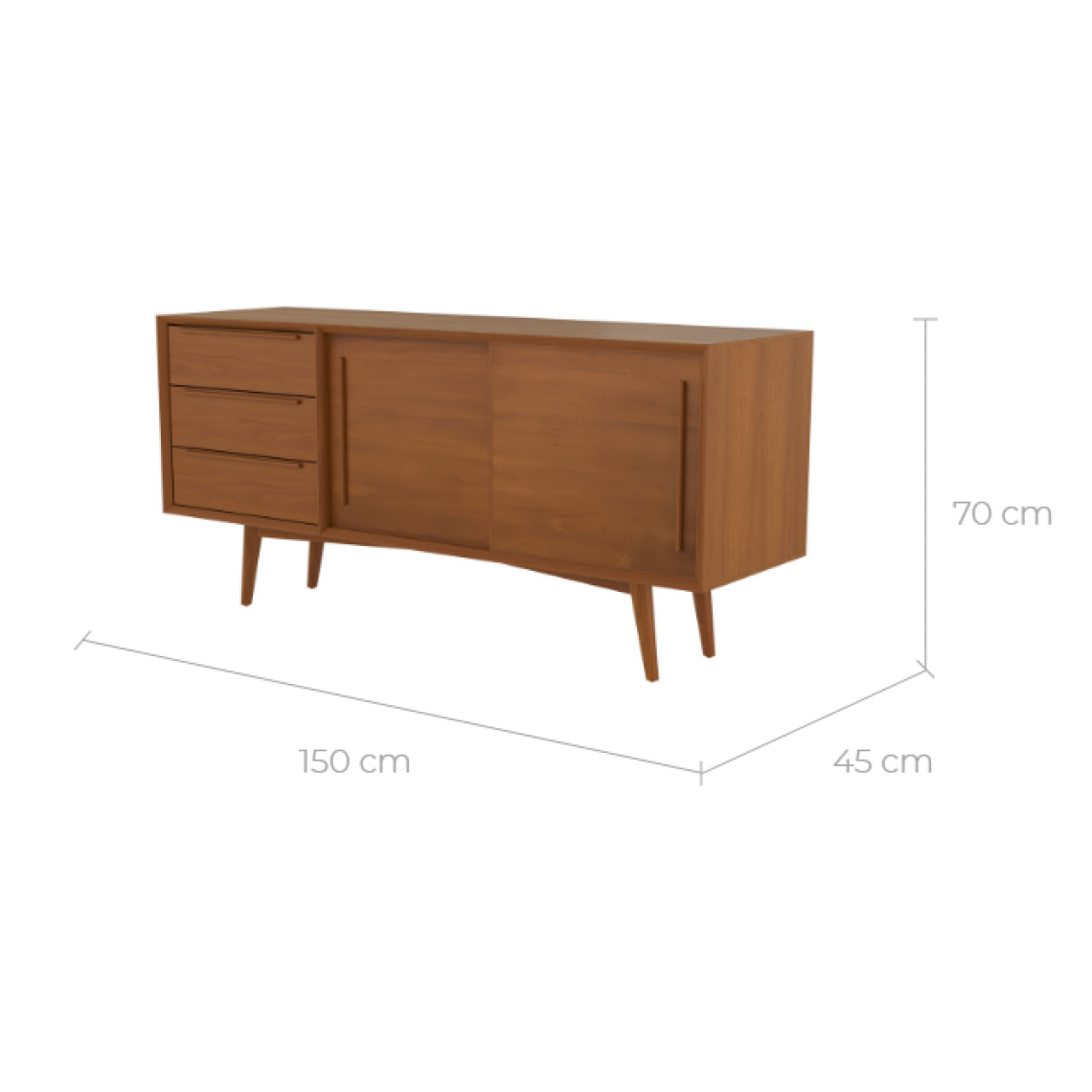 Buffet 2 portes coulissantes et 3 tiroirs en teck - Waya