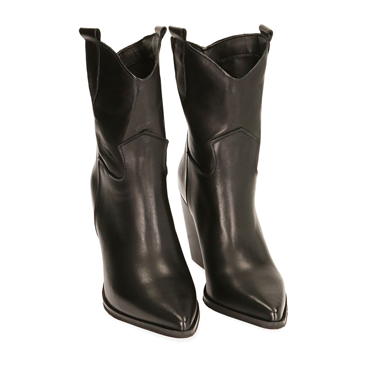 Camperos neri in pelle, tacco 9 cm