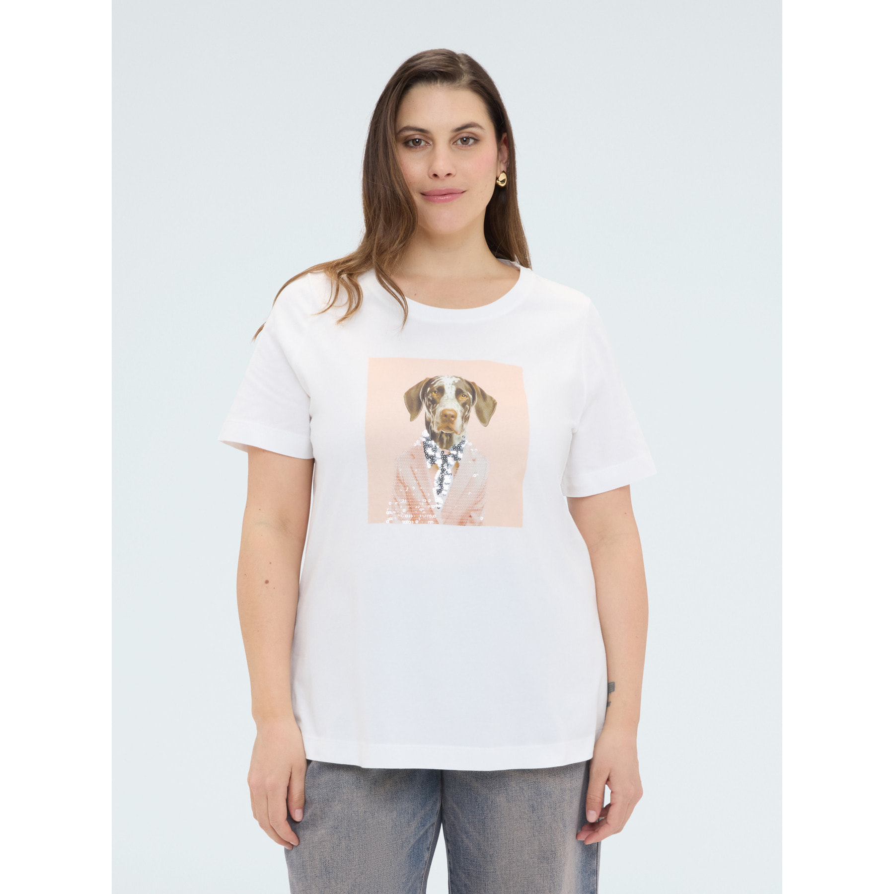 Fiorella Rubino - Camiseta perro chic con detalles luminosos - Blanco