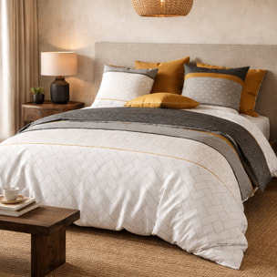 Parure housse de couette imprimé 100% coton - corki - gris