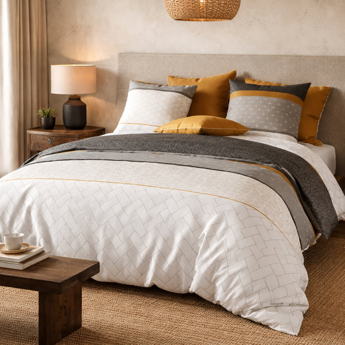 Parure housse de couette imprimé 100% coton - corki - gris