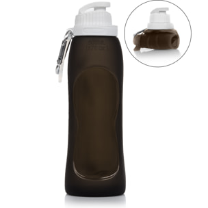Bottiglia pieghevole arrotolabile da 500ml, in silicone di grado alimentare. Con moschettone.