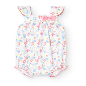 Pelele niña, popelÃ­n estampado, flores, azul claro