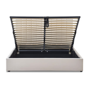 Lit Coffre Giulia Velours Beige, Grand Volume de Rangement, Sommier à Lattes Inclus