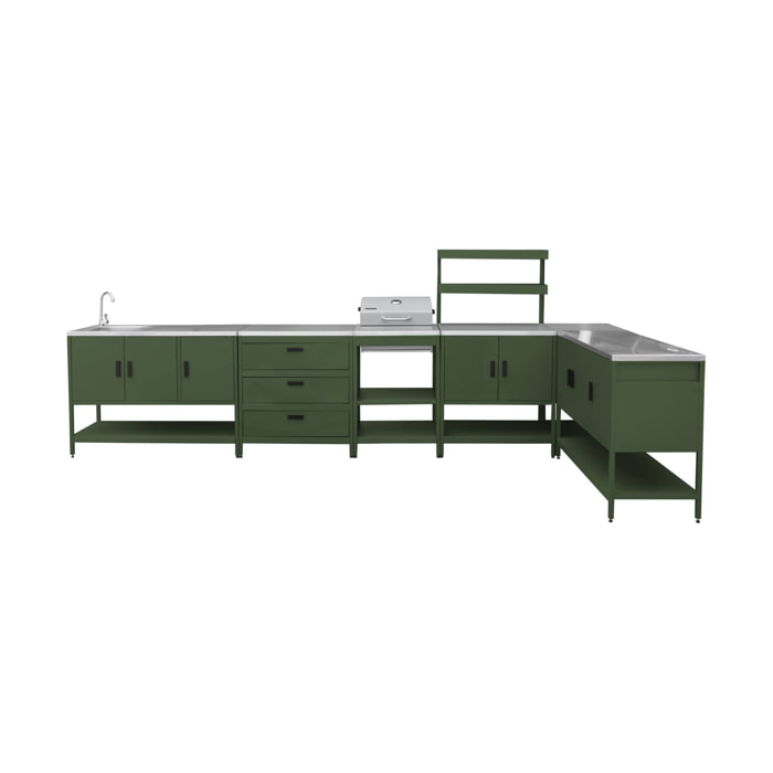 Cuisine d'extérieure 5 modules avec barbecue charbon de bois sur pieds, 2 étagères et thermomètre NAXOS BARBECUE CHARBON + 5 MODULES