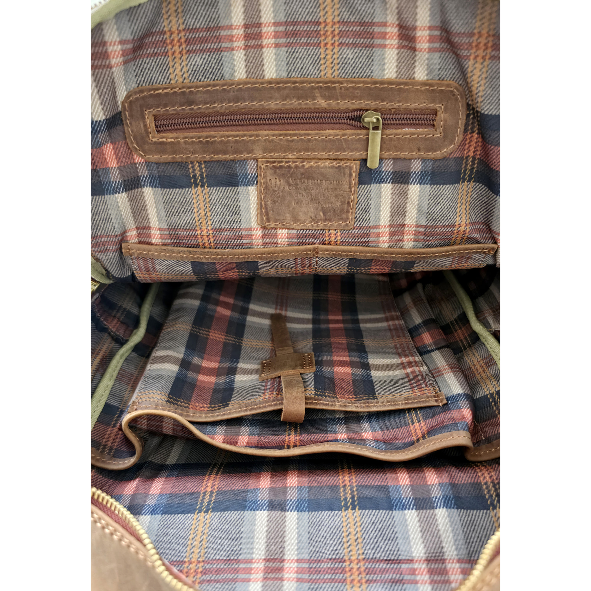 Zaino Donna in Vera Pelle, Zaino Elegante Vintage con Tasca Frontale e Chiusura con Cerniera