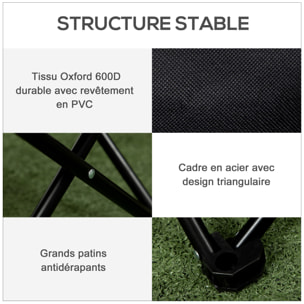 Chaise de camping pliable avec sac de transport et pochette de rangement acier oxford noir