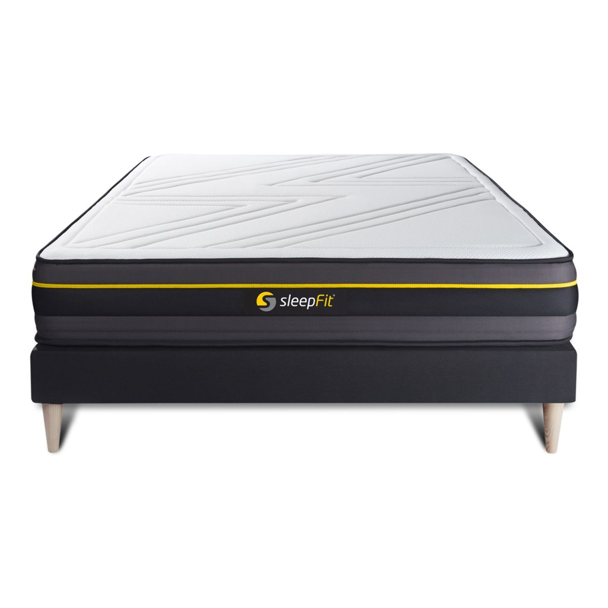 Ensemble Matelas Sommier 180x200 cm - Sommier Noir (en kit) - Active