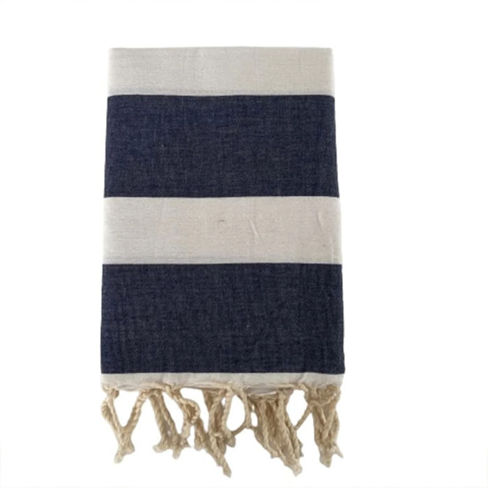 Fouta plate traditionnelle Bleu 100x200 190g/m² - Transat Bleu Marine