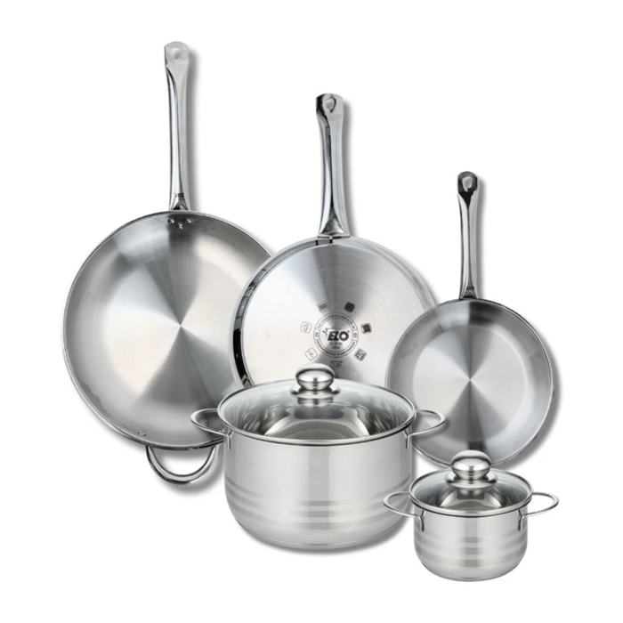 Ensemble de 3 Poêles de cuisson 24, 28 et 32 cm et 2 faitouts 14 et 24 cm Elo Profi Brillant