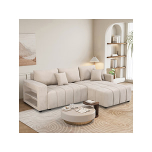Canapé d'angle convertible tissu chenille 3 places - "Trocadero" - Beige