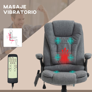 Silla de Masaje con 6 Puntos de Masaje Silla de Escritorio Reclinable hasta 130° con Función de Calefacción Altura Ajustable y Ruedas para Estudio 68x72x110-120 cm Gris