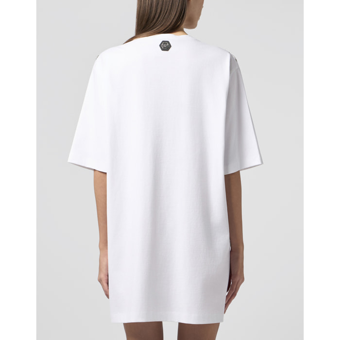 PHILIPP PLEIN V-Neck T-Shirt Dress Crystal Fringes