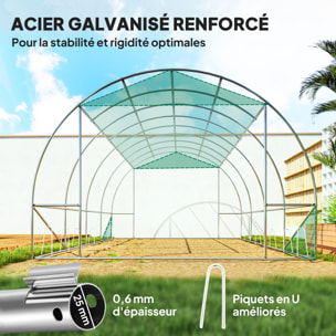 Serre de jardin 12 m² - porte zippée enroulable, 8 fenêtres - acier galvanisé PE haute densité 170 g/m² vert