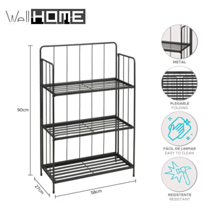 Well home - jardinera de 3 niveles en metal negro de diseño plegable h.90cm