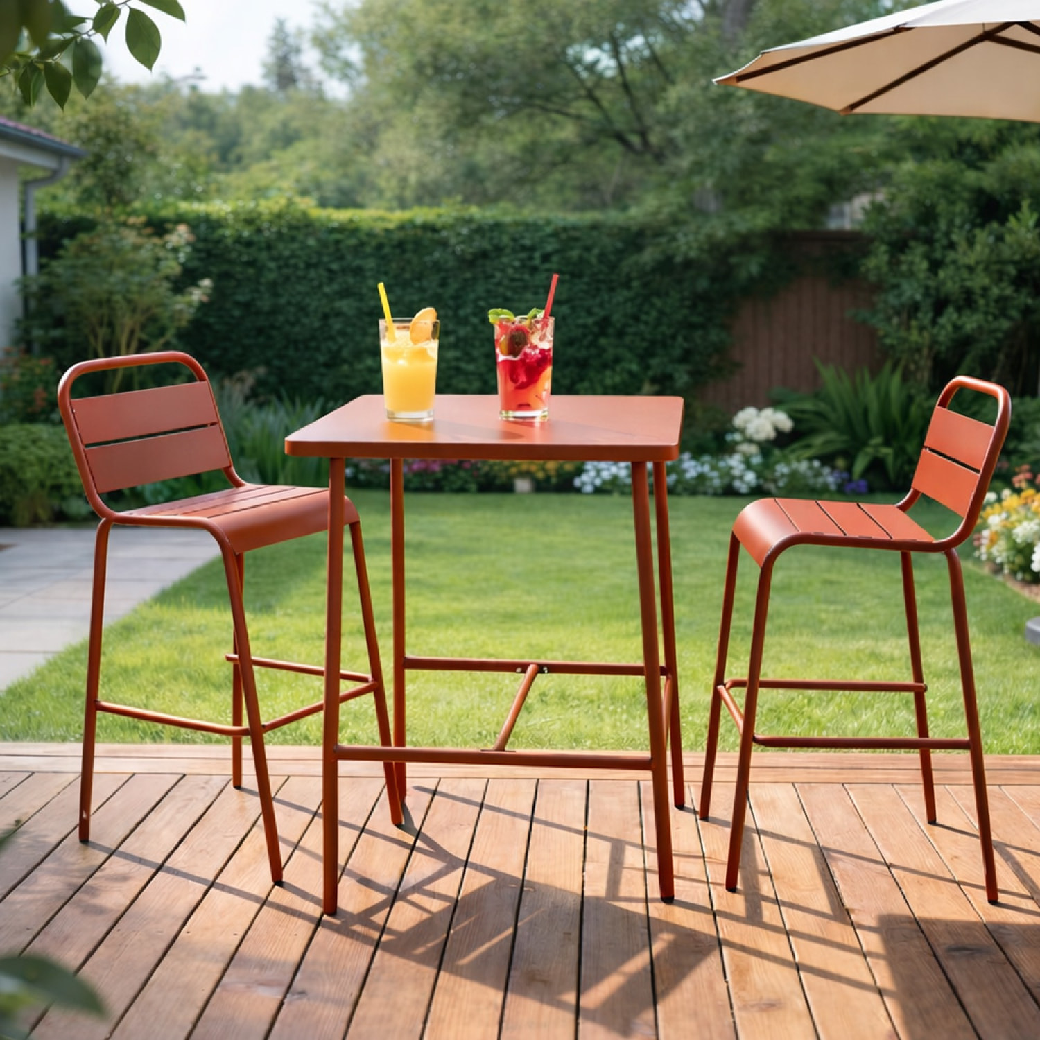 Ensemble table de bar et 2 chaises hautes d'extérieur terracotta EVORA
