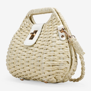 Bolso caja beige en rafia con solapa