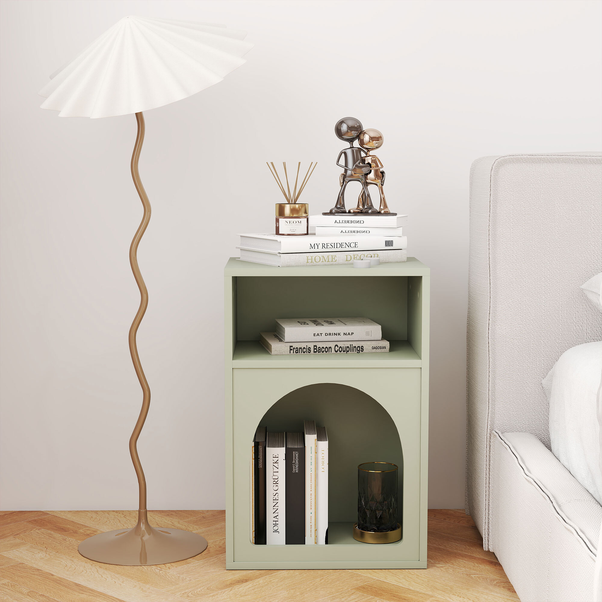 Lot de 2 chevets tables de nuit design tendance troglodyte 2 niches dim. 40 x 30 x 60 cm vert d'eau